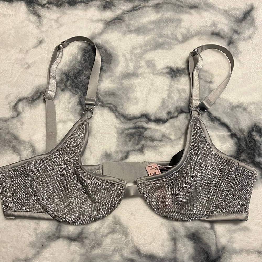 Victorias Secret silver glitter mesh bra